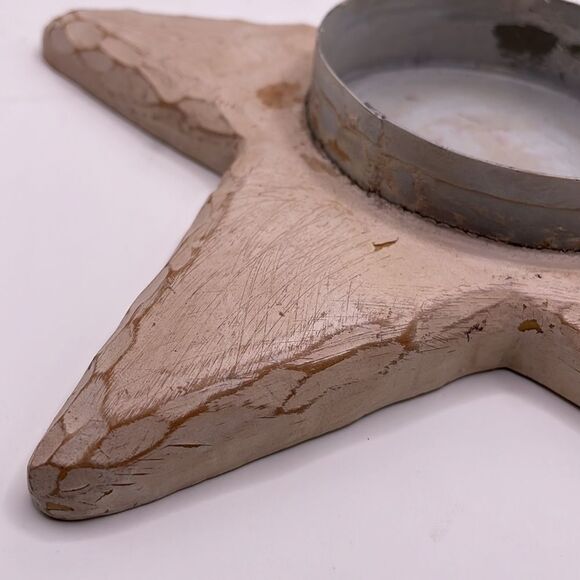 Star Shaped Distressed Wood-Like Candle Holder & Large Candle - Picture 12 of 16